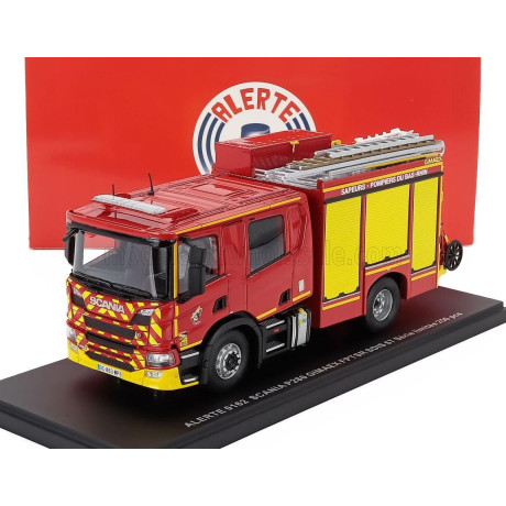 ALERTE SCANIA P280 TANKER TRUCK DOUBLE CABINE GIMAEX FPTSR SDIS 67 SAPEURS POMPIERS DE DU BAS-RHIN 2009 - RED YELLOW 1/43