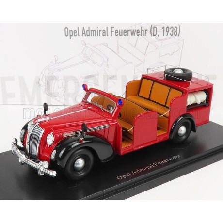 AUTOCULT OPEL ADMIRAL TRUCK FEUERWEHR - FIRE ENGINE GERMANY 1938 - RED 1/43