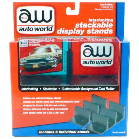 AUTOWORLD ACCESSORIES 6X INTERLOCKING STACKABLE DISPLAY STANDS - BLACK 1/64