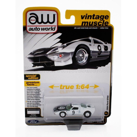 AUTOWORLD FORD USA GT40 N 9 RACING 1966 - WHITE BLACK 1/64
