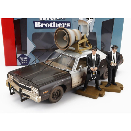 AUTOWORLD DODGE MONACO BLUESMOBILE WITH THE HORN ON THE ROOF 1974 - WITH THE BLUES BROTHERS FIGURES - BLACK WHITE 1/18