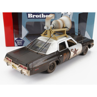 AUTOWORLD DODGE MONACO BLUESMOBILE WITH THE HORN ON THE ROOF 1974 - WITH THE BLUES BROTHERS FIGURES - BLACK WHITE 1/18