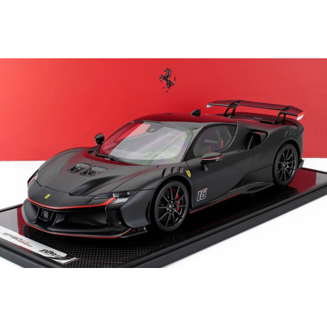 BBR MODELS FERRARI SF90 XX STRADALE N 16 PERSONAL CAR CHARLES LECLERC 2024 - CON VETRINA - WITH SHOWCASE - MATT BLACK RED 1/12