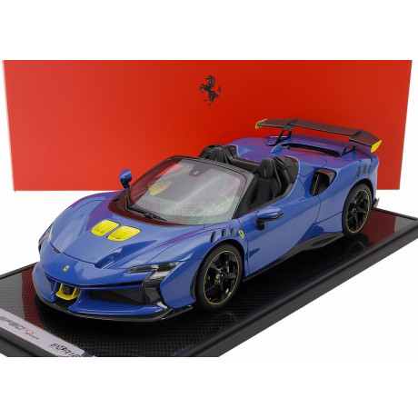 BBR MODELS FERRARI SF90 XX STRADALE SPIDER 2024 - CON VETRINA - WITH SHOWCASE - AZZURRO DINO - BLUE BLACK YELLOW 1/12