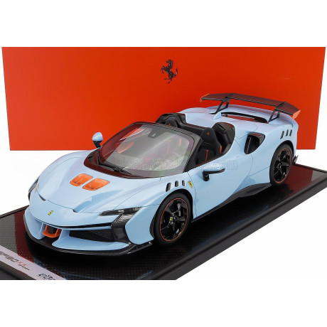 BBR MODELS FERRARI SF90 XX STRADALE SPIDER 2024 - CON VETRINA - WITH SHOWCASE - AZZURRO LA PLATA - LIGHT BLUE ORANGE 1/12