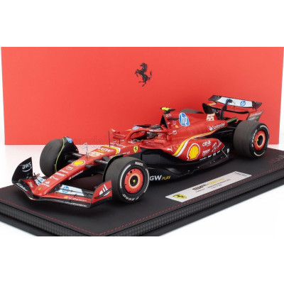 BBR MODELS FERRARI F1  SF-24 TEAM SCUDERIA FERRARI N 55 3rd MONACO GP 2024 CARLOS SAINZ - CON VETRINA - WITH SHOWCASE - RED BLAC
