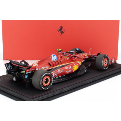 BBR MODELS FERRARI F1  SF-24 TEAM SCUDERIA FERRARI N 55 3rd MONACO GP 2024 CARLOS SAINZ - CON VETRINA - WITH SHOWCASE - RED BLAC