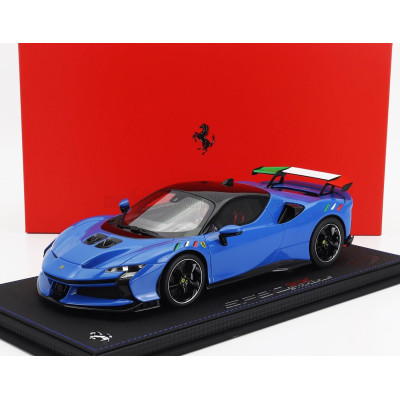 BBR MODELS FERRARI SF90 XX STRADALE BLACK ROOF 2024 - CON VETRINA - WITH SHOWCASE - BLU FRANCIA - BLUE BLACK 1/18