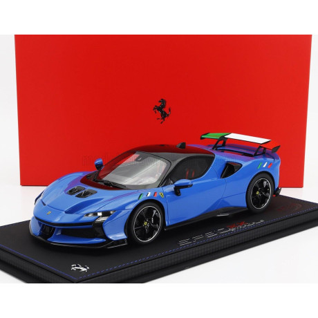 BBR MODELS FERRARI SF90 XX STRADALE BLACK ROOF 2024 - CON VETRINA - WITH SHOWCASE - BLU FRANCIA - BLUE BLACK 1/18