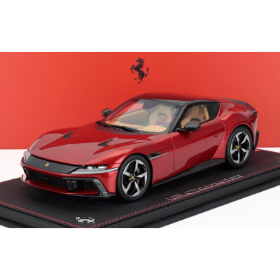 BBR MODELS FERRARI 12CILINDRI V12 830cv PANORAMIC ROOF 2024 - CON VETRINA - WITH SHOWCASE - ROSSO FUOCO - RED MET BLACK 1/18