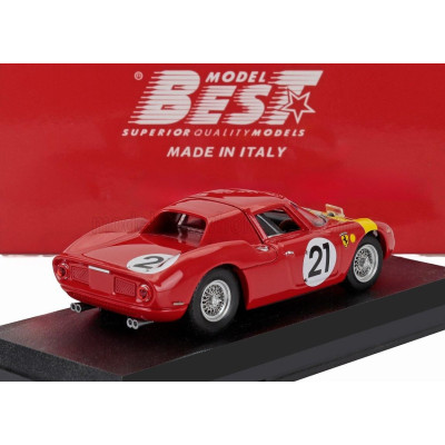 BEST MODEL FERRARI 250LM 3.3L V12 COUPE N 21 WINNER ZOLDER LIMBURG GP 1965 LUCIEN BIANCHI - RED YELLOW 1/43
