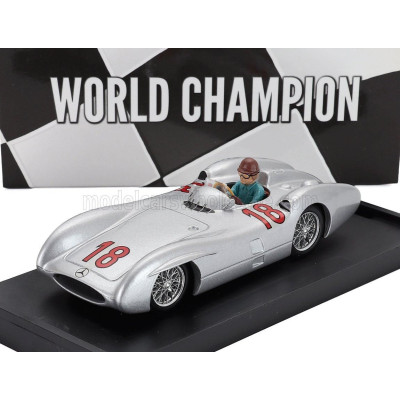 BRUMM MERCEDES BENZ F1  W196C N 18 WORLD CHAMPION SEASON 1954 JUAN MANUEL FANGIO - WITH DRIVER FIGURE - SILVER 1/43