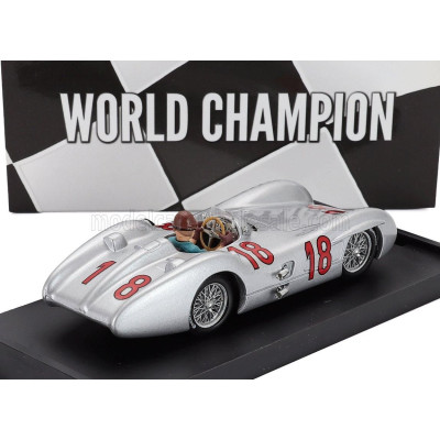 BRUMM MERCEDES BENZ F1  W196C N 18 WORLD CHAMPION SEASON 1954 JUAN MANUEL FANGIO - WITH DRIVER FIGURE - SILVER 1/43