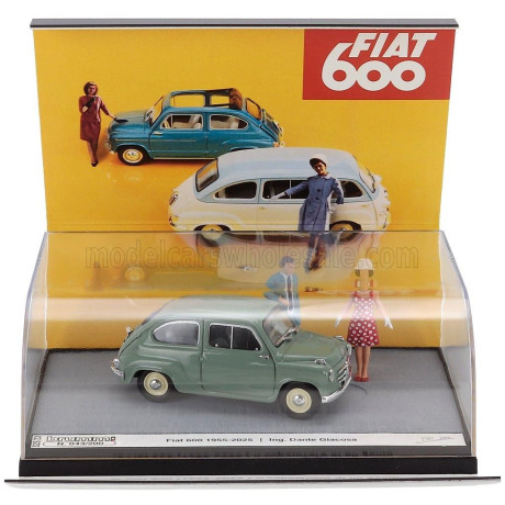 BRUMM PROM FIAT DIORAMA 600 BERLINA 1-SERIES WITH FIGURES 1955 - 70th ANNIVERSARIO 2025 - IL CAPOLAVORO DI DANTE GIACOSA - VERDE