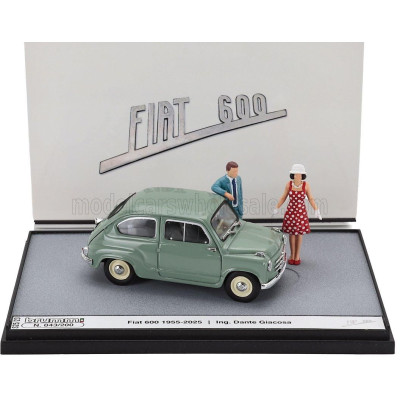 BRUMM PROM FIAT DIORAMA 600 BERLINA 1-SERIES WITH FIGURES 1955 - 70th ANNIVERSARIO 2025 - IL CAPOLAVORO DI DANTE GIACOSA - VERDE