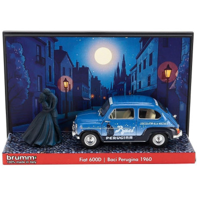 BRUMM PROM FIAT 600D BERLINA BACI PERUGINA WITH FIGURES 1960 - BLUE BLACK 1/43