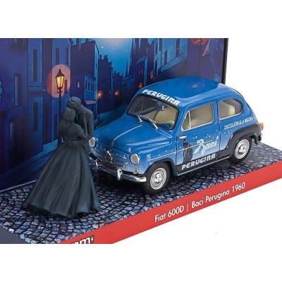 BRUMM PROM FIAT 600D BERLINA BACI PERUGINA WITH FIGURES 1960 - BLUE BLACK 1/43