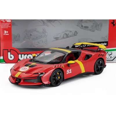 BURAGO FERRARI SF90 XX N 51 24h LE MANS WINNER LIVERY - EXCLUSIVE CARMODEL - RED YELLOW 1/18