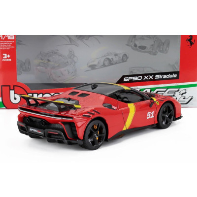 BURAGO FERRARI SF90 XX N 51 24h LE MANS WINNER LIVERY - EXCLUSIVE CARMODEL - RED YELLOW 1/18