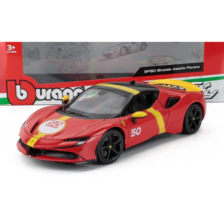 BURAGO FERRARI SF90 N 50 ASSETTO FIORANO 24h LE MANS LIVERY 2024 - RED YELLOW BLACK 1/18