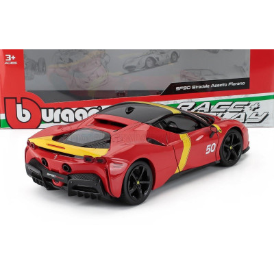 BURAGO FERRARI SF90 N 50 ASSETTO FIORANO 24h LE MANS LIVERY 2024 - RED YELLOW BLACK 1/18