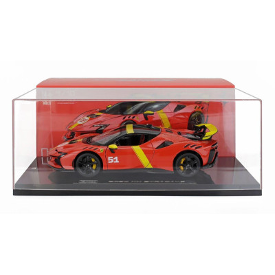 BURAGO FERRARI SF90 XX N 51 24h LE MANS WINNER LIVERY - CON VETRINA - WITH SHOWCASE - EXCLUSIVE CARMODEL - RED YELLOW 1/18