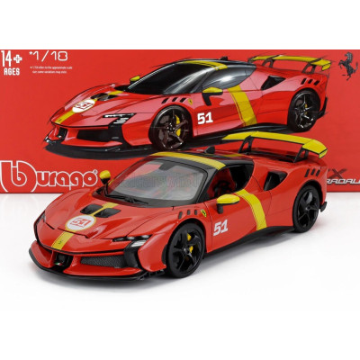 BURAGO FERRARI SF90 XX N 51 24h LE MANS WINNER LIVERY - CON VETRINA - WITH SHOWCASE - EXCLUSIVE CARMODEL - RED YELLOW 1/18