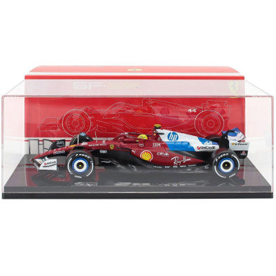 BURAGO FERRARI WITH SHOWCASE - F1  SF-25 TEAM SCUDERIA FERRARI HP N 44 MIAMI GP 2025 LEWIS HAMILTON - RED WHITE BLUE 1/18