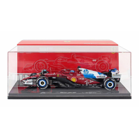 BURAGO FERRARI WITH SHOWCASE - F1  SF-25 TEAM SCUDERIA FERRARI N 16 MIAMI GP 2025 CHARLES LECLERC - RED WHITE BLUE 1/18