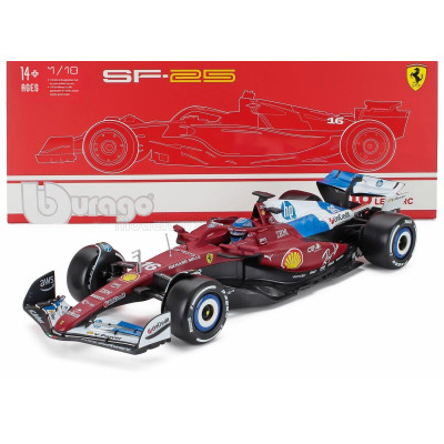 BURAGO FERRARI WITH SHOWCASE - F1  SF-25 TEAM SCUDERIA FERRARI N 16 MIAMI GP 2025 CHARLES LECLERC - RED WHITE BLUE 1/18