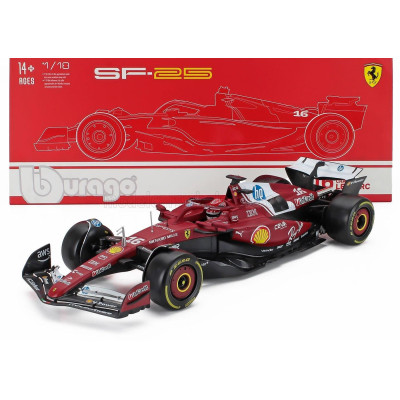 BURAGO FERRARI WITH SHOWCASE - F1  SF-25 TEAM SCUDERIA FERRARI N 16 SEASON 2025 CHARLES LECLERC - RED 1/18