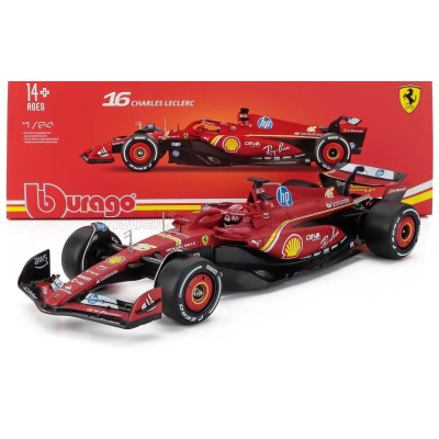 BURAGO FERRARI F1  SF-24 TEAM SCUDERIA FERRARI N 16 WINNER MONACO GP 2024 CHARLES LECLERC - WITH PILOT AND SHOWCASE - RED BLACK