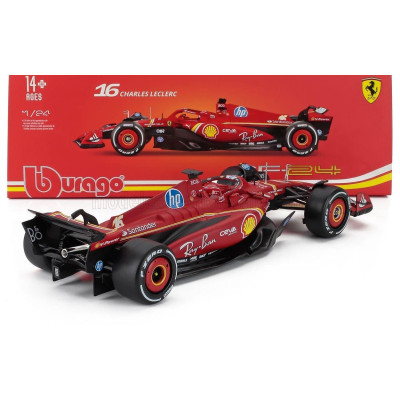 BURAGO FERRARI F1  SF-24 TEAM SCUDERIA FERRARI N 16 WINNER MONACO GP 2024 CHARLES LECLERC - WITH PILOT AND SHOWCASE - RED BLACK