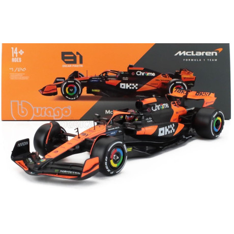 BURAGO McLAREN F1  MCL38 TEAM MCLAREN N 81 MIAMI GP 2024 OSCAR PIASTRI - WITH PILOT AND SHOWCASE - ORANGE BLACK 1/24