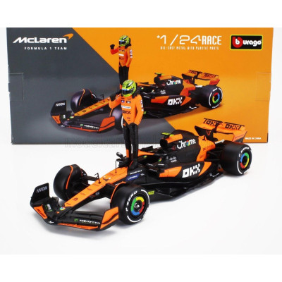 BURAGO McLAREN F1  MCL38 TEAM MCLAREN N 4 SEASON 2024 LANDO NORRIS - WITH PILOT - ORANGE BLACK 1/24