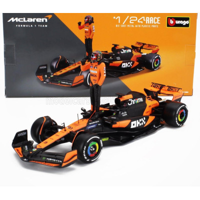 BURAGO McLAREN F1  MCL38 TEAM MCLAREN N 81 SEASON 2024 OSCAR PIASTRI - WITH PILOT - ORANGE BLACK 1/24