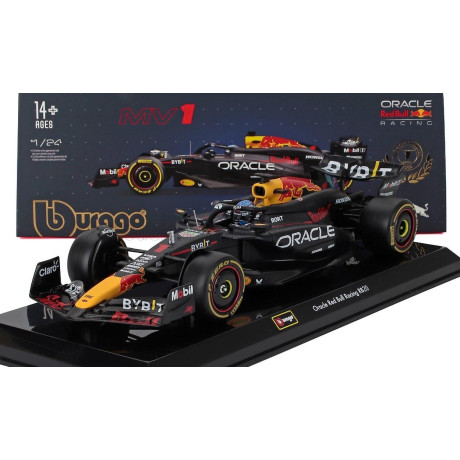 BURAGO RED BULL F1  RB20 TEAM ORACLE RED BULL RACING N 1 WORLD CHAMPION SEASON 2024 MAX VERSTAPPEN - WITH PILOT AND SHOWCASE - B