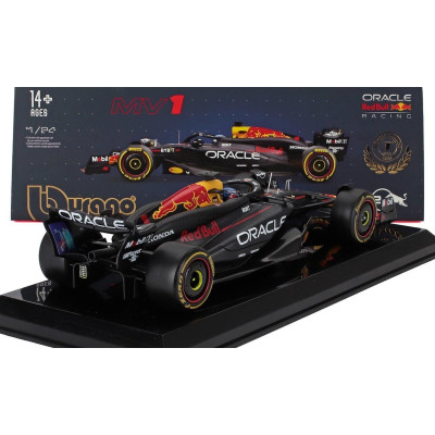BURAGO RED BULL F1  RB20 TEAM ORACLE RED BULL RACING N 1 WORLD CHAMPION SEASON 2024 MAX VERSTAPPEN - WITH PILOT AND SHOWCASE - B