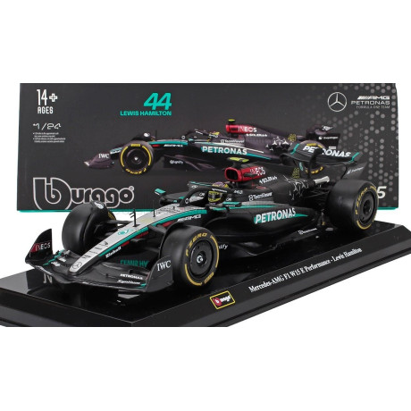 BURAGO MERCEDES GP F1  W15 EQ PERFORMANCE TEAM AMG PETRONAS MOTORSPORT N 44 SEASON 2024 LEWIS HAMILTON - WITH PILOT AND SHOWCASE