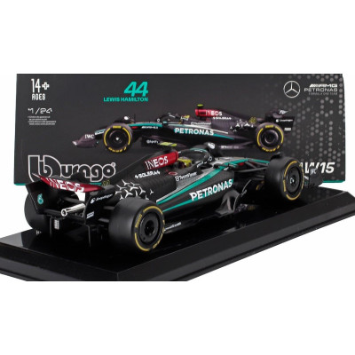 BURAGO MERCEDES GP F1  W15 EQ PERFORMANCE TEAM AMG PETRONAS MOTORSPORT N 44 SEASON 2024 LEWIS HAMILTON - WITH PILOT AND SHOWCASE