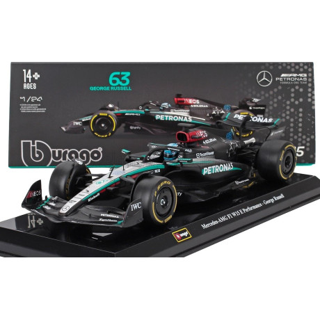 BURAGO MERCEDES GP F1  W15 EQ PERFORMANCE TEAM AMG PETRONAS MOTORSPORT N 63 SEASON 2024 GEORGE RUSSELL - WITH PILOT AND SHOWCASE