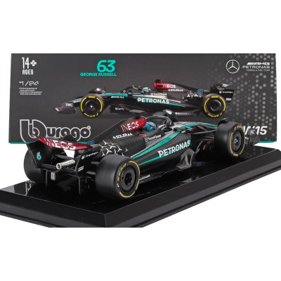 BURAGO MERCEDES GP F1  W15 EQ PERFORMANCE TEAM AMG PETRONAS MOTORSPORT N 63 SEASON 2024 GEORGE RUSSELL - WITH PILOT AND SHOWCASE