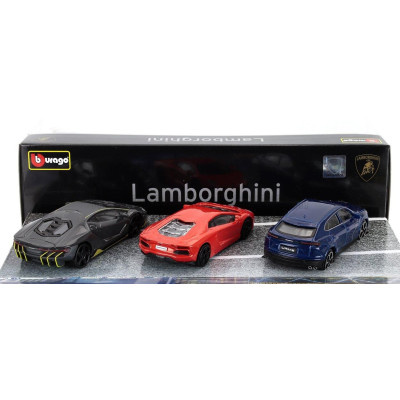 BURAGO LAMBORGHINI SET 3X URUS 2018 + AVENTADOR 2018 + CENTENARIO LP770-4 2016 - GREY RED BLUE 1/43