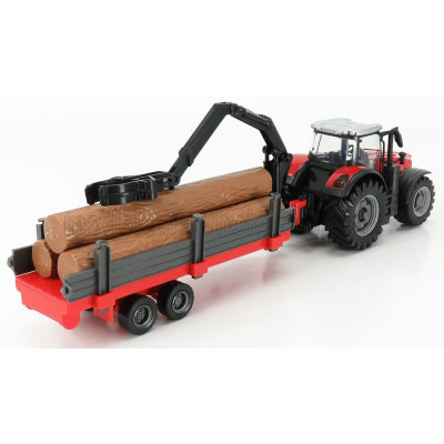 BURAGO MASSEY FERGUSON 8740S TRACTOR + TREE FORWARDER AND WOOD - RED SILVER 1/50