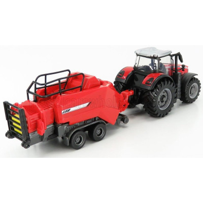 BURAGO MASSEY FERGUSON 8740S TRACTOR WITH BALER LIFTER - RED 1/50