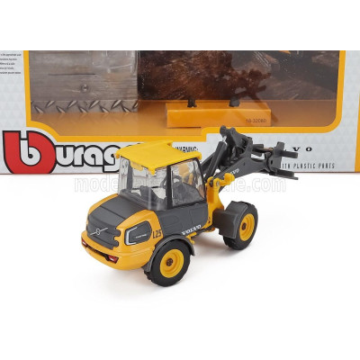 BURAGO VOLVO L25H RUSPA GOMMATA TRACTOR 2010 - SCRAPER - YELLOW BLACK 1/50