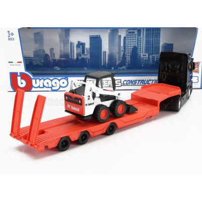 BURAGO MERCEDES BENZ ACTROS 2 GIGASPACE TRUCK PIANALE TRASPORTO BOBCAT RUSPA GOMMATA FRONT LOADER SCRAPER 2016 - BLACK ORANGE 1/