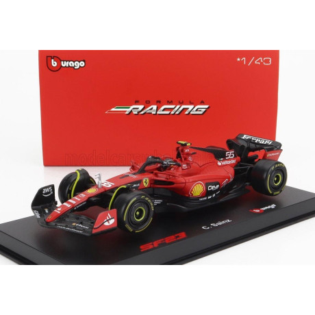 BURAGO FERRARI F1  SF-23 TEAM SCUDERIA FERRARI N 55 SEASON 2023 CARLOS SAINZ - WITH PILOT AND SHOWCASE - EXCLUSIVE CARMODEL - RE
