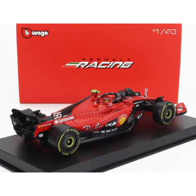 BURAGO FERRARI F1  SF-23 TEAM SCUDERIA FERRARI N 55 SEASON 2023 CARLOS SAINZ - WITH PILOT AND SHOWCASE - EXCLUSIVE CARMODEL - RE