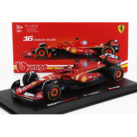 BURAGO FERRARI F1  SF-24 TEAM SCUDERIA FERRARI N 16 4th EMILIA ROMAGNA IMOLA GP 2024 CHARLES LECLERC - WITH PILOT AND SHOWCASE -
